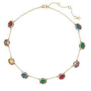 Kate Spade Victoria Gold Chain CZ Station Multicolor Gemstone Necklace NWT